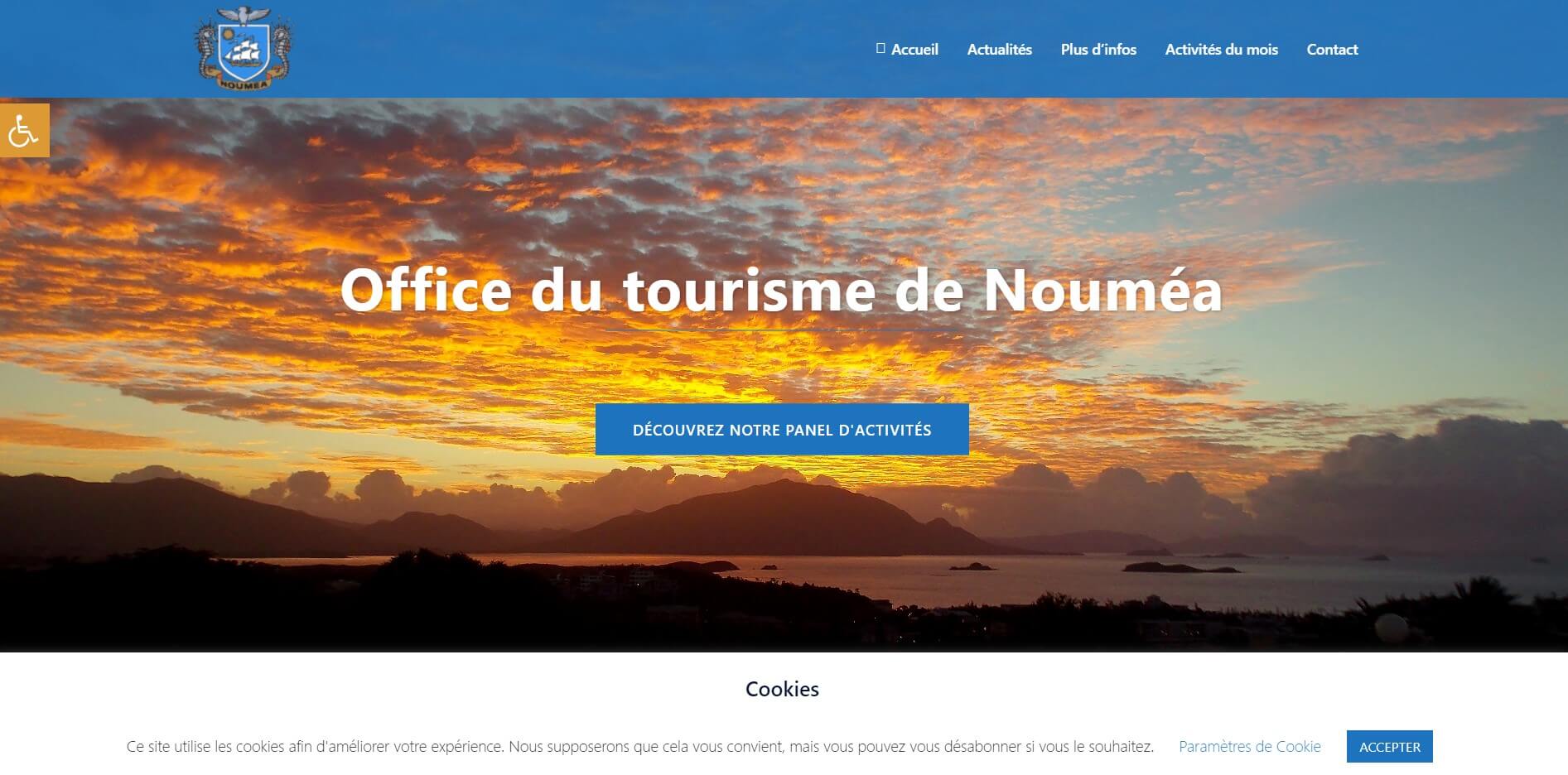 Page d'accueil du rojet "Office du tourisme de Nouméa"